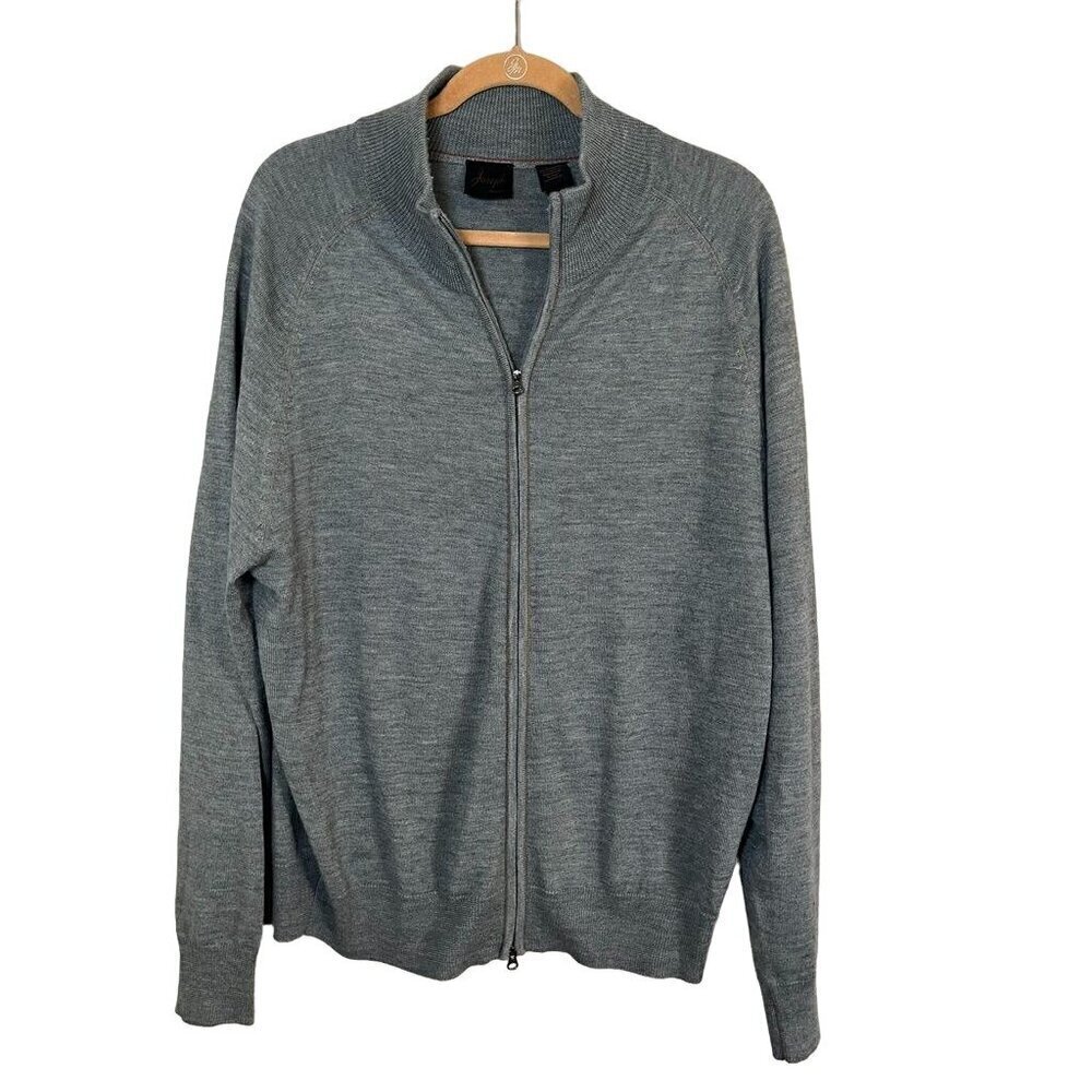 Wool Knit Sweater Men XL Gray Cardigan Neutral Minimalist Preppy Classic Resort